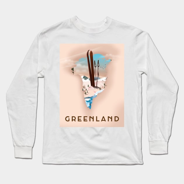 Greenland travel poster Long Sleeve T-Shirt by nickemporium1